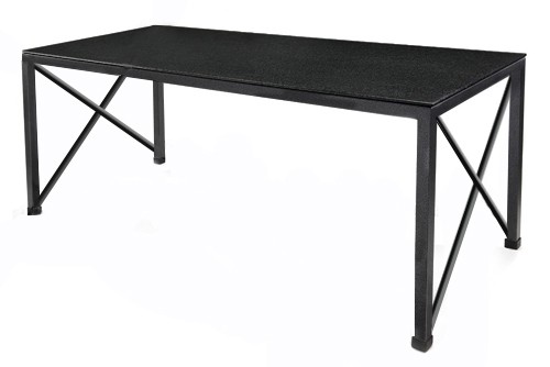Parsons Table with "X" Frame and Black Glass Top