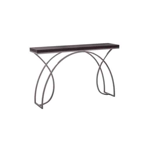 Rectangular Console table with wood top and arched legs in steel