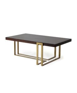 Rectangular Coffee Table with Wood Top and Three double Metal Legs that Meet Underneath