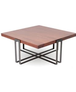 Square Coffee Table with Wood Top and Four Double Metal Legs that Meet Underneath