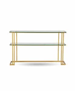 Two-Shelved Console Table with Glass Shelves and Metal LEgs