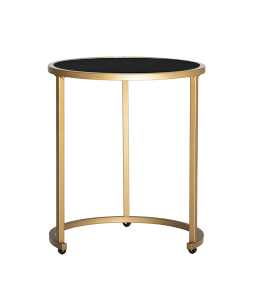 Round Single Table with Glass Top and Metal Base with casters