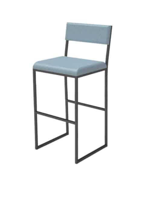 Metal Barstool with Low Back and Upholstered with Leather
