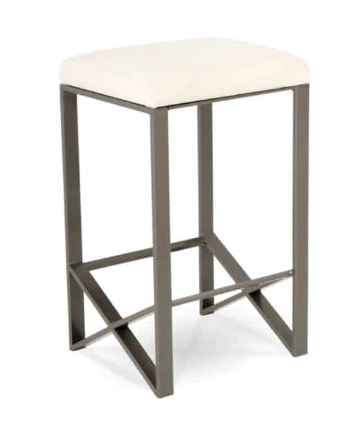 Backless Metal Barstool with Footrests and Leather Seat